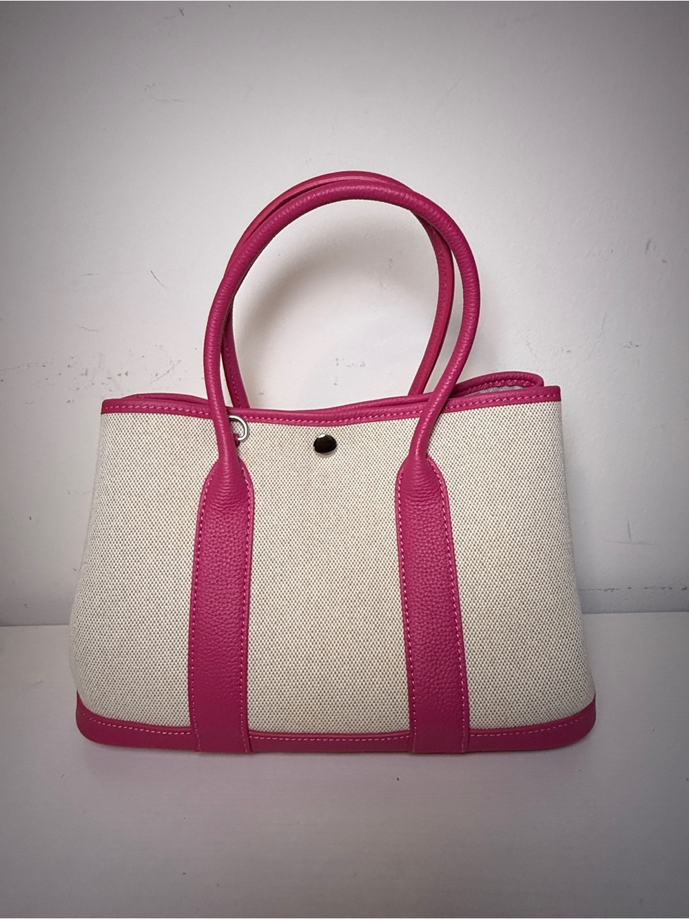 Canvas Tote Bag with Pink Trim - Women's Handbag